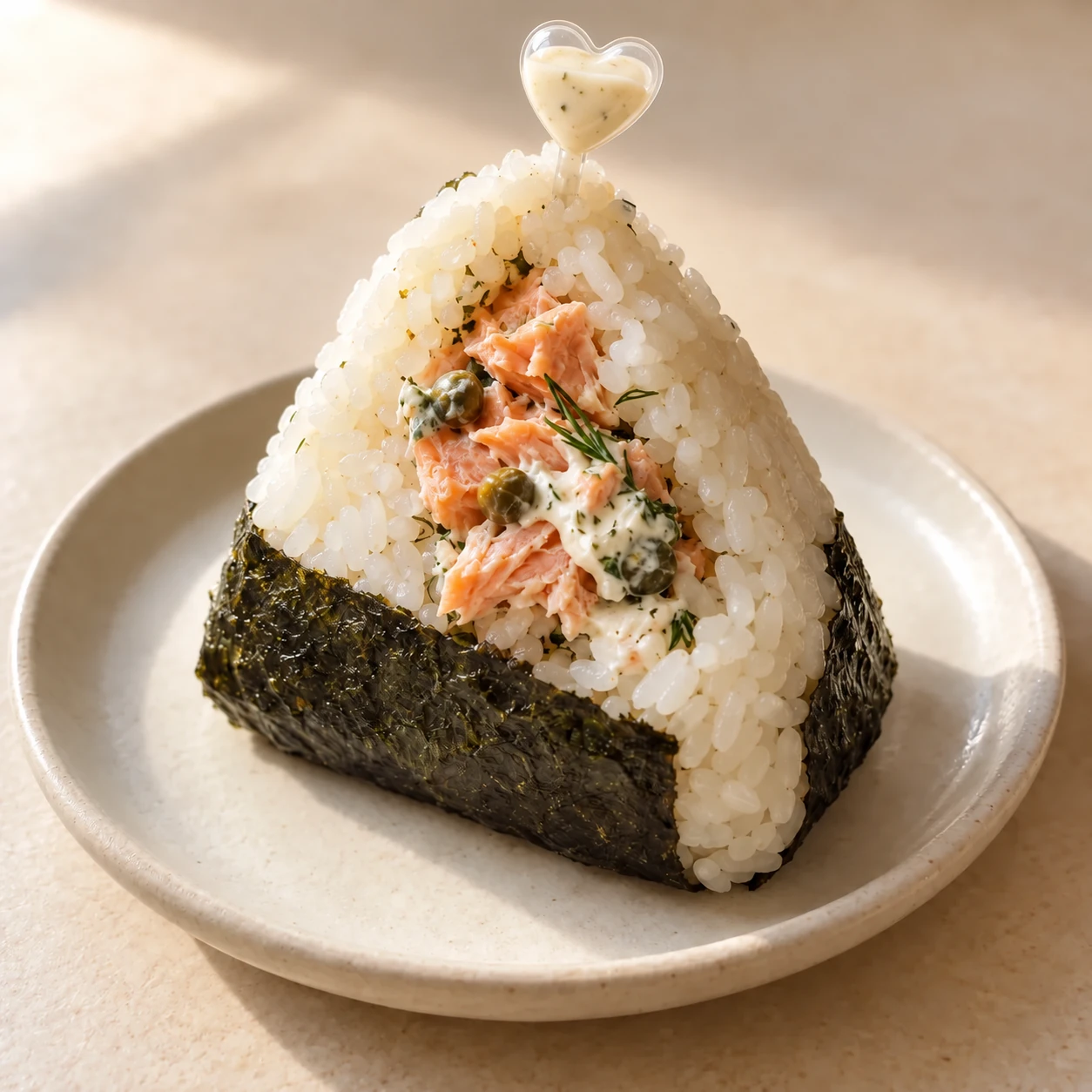 New York Bagel onigiri with salmon, capers and cream cheese